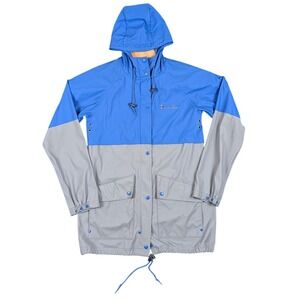 Columbia Women S Blue Grey Colorblock Hooded Rain Jacket Polyurethane Parka FLAW